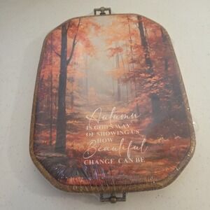 Vintage Style Wooden Wall Art Cross Stitch Autumn Fall Birds Forest Leaves Woods